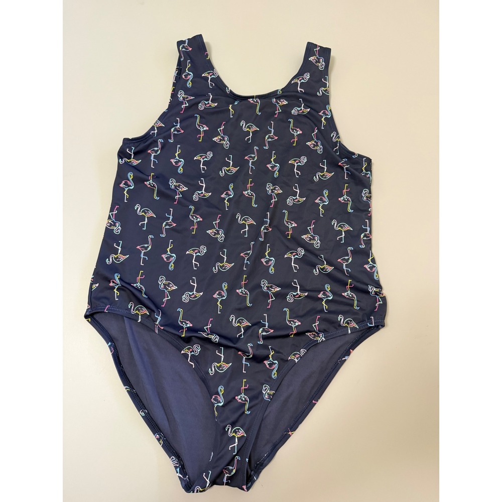City Streets Womens Navy Blue Neon Rainbow Flamingo One Piece Swimsuit XXL 20.5